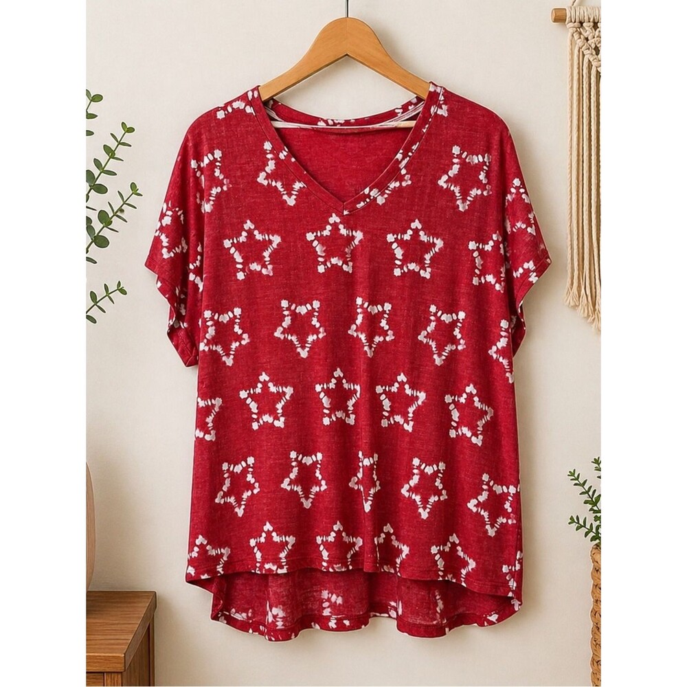 Secrete Treasures Women’s T-Shirt Red White Star Top Size 2X 4th July Holiday